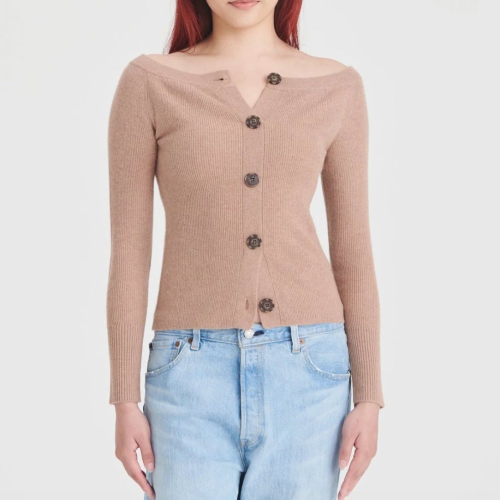 NAADAM Wool Cashmere Boatneck Cardigan in Hazelnut